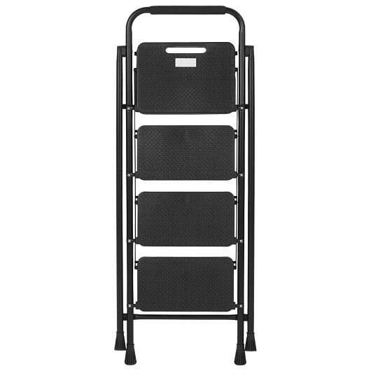 Portable Folding 4 Step Ladder Stool for Adults with Wide Anti-Slip Pedal-Black