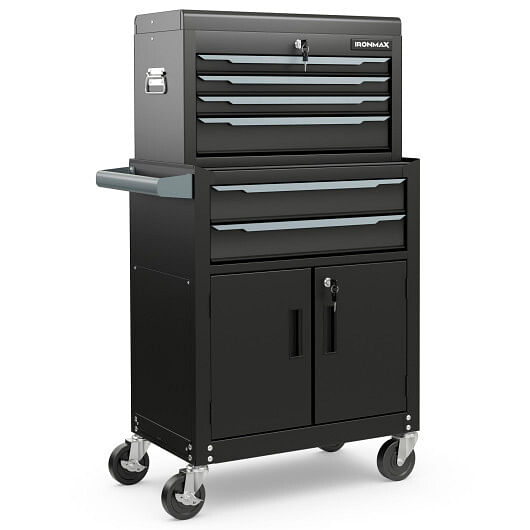 6-Drawer Rolling Tool Storage Chest Cabinet with Universal Wheels and Hooks-Black