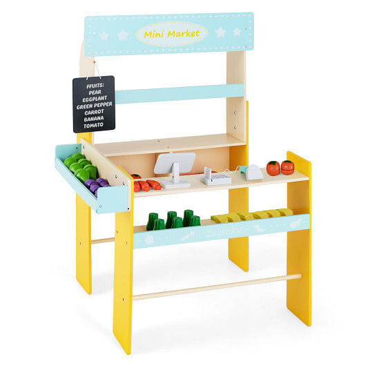 Kid’s Pretend Play Grocery Store with Cash Register and Blackboard-Blue