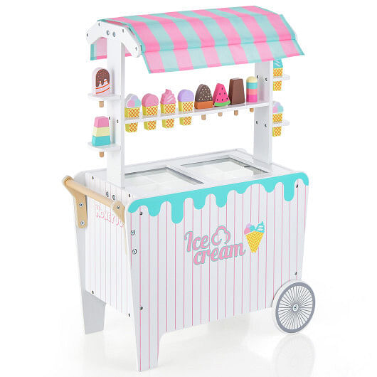 Kid’s Ice Cream Cart Playset with Display Rack and Accessories