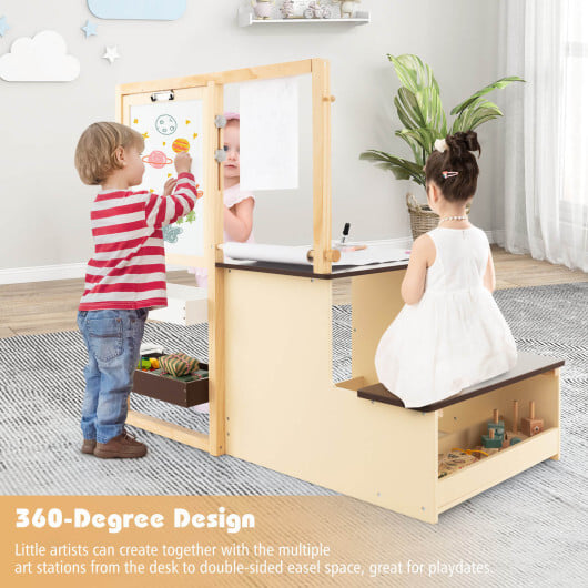 Kids Art Center Wooden Table Bench Set-Brown - Image 5