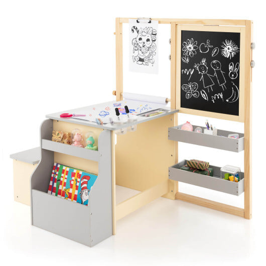 Kids Art Center Wooden Table Bench Set-Brown - Image 6