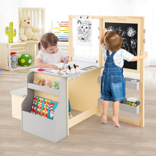 Kids Art Center Wooden Table Bench Set-Brown - Image 7