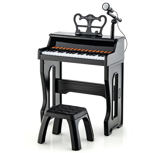 37 Keys Music Piano with Microphone Kids Piano Keyboard with Detachable Music Stand-Black