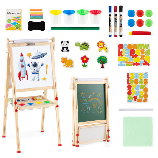 3-in-1 Double-Sided Folding Wooden Kids Art Easel with Paper Roll