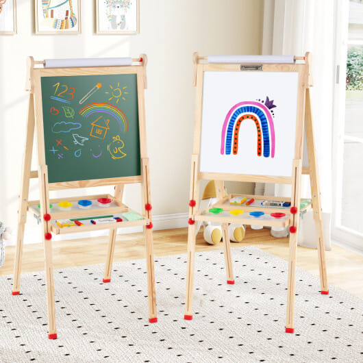3-in-1 Double-Sided Folding Wooden Kids Art Easel with Paper Roll - Image 3