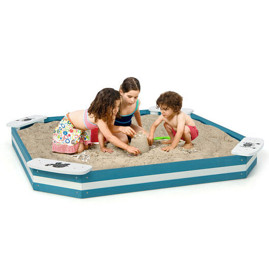 Outdoor Solid Wood Sandbox with 4 Built-in Animal Patterns Seats