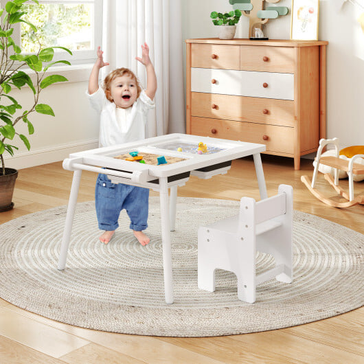 Sensory Table and Chair Set for Kids 2-8 with Foldable Bins-White - Image 2