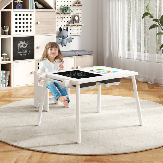 Sensory Table and Chair Set for Kids 2-8 with Foldable Bins-White - Image 3