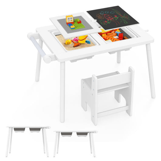 Sensory Table and Chair Set for Kids 2-8 with Foldable Bins-White - Image 4