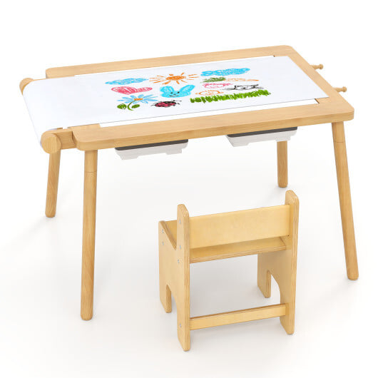 Sensory Table and Chair Set for Kids 2-8 with Foldable Bins-White - Image 6