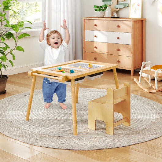 Sensory Table and Chair Set for Kids 2-8 with Foldable Bins-White - Image 7