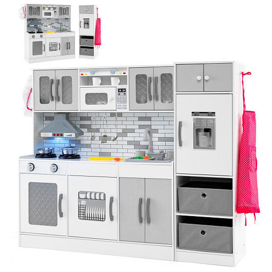 Wooden Kitchen Playset with Lights and Sounds for Ages 3+-Gray