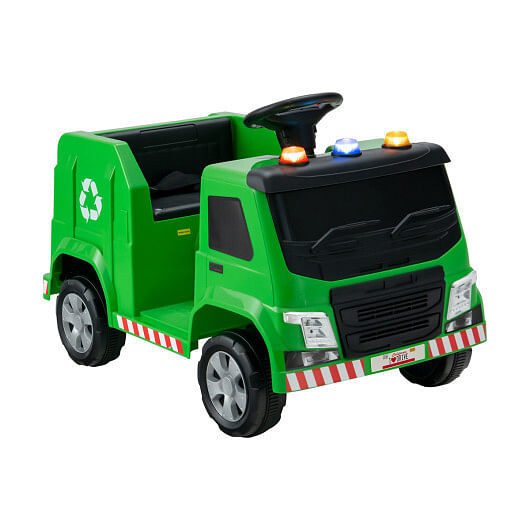 12V Kids Ride-on  Garbage Truck with Warning Lights and 6 Recycling Accessories-Yellow