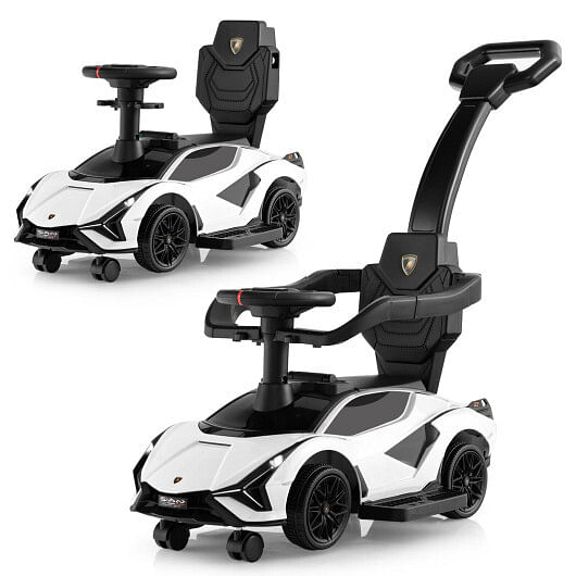 3 in 1 Licensed Lamborghini Ride Walking Toy Stroller-White