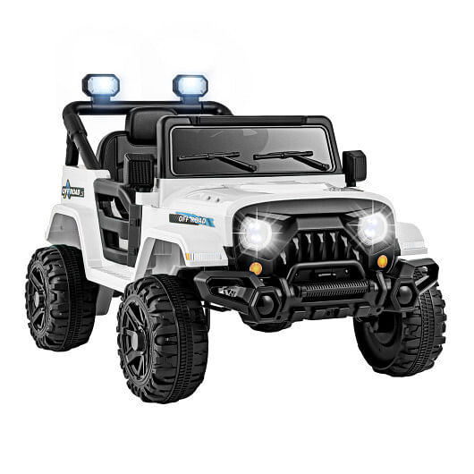 12V Kids Ride on Truck Car with Remote Control Threaded Wheels and 3 Speeds-White