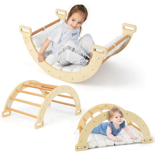 2-in-1 Arch Rocker with Soft Cushion for Toddlers-Natural