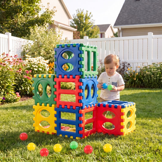32-Piece Oversized Waffle Block Set with 10 Ocean Balls Easy-to-Use Grid Building Toys - Image 3