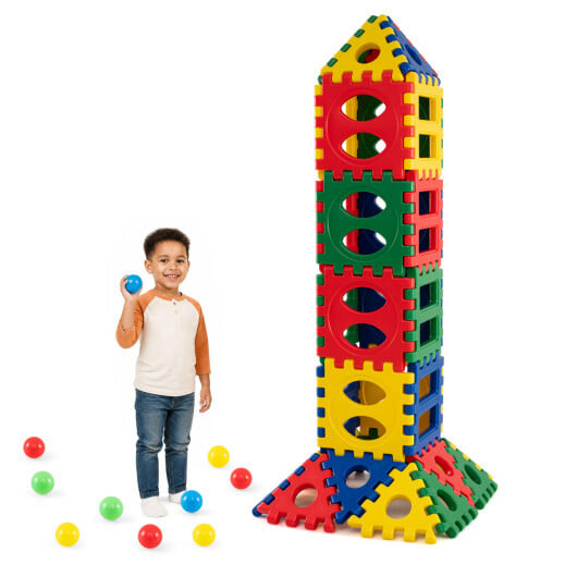 32-Piece Oversized Waffle Block Set with 10 Ocean Balls Easy-to-Use Grid Building Toys - Image 4