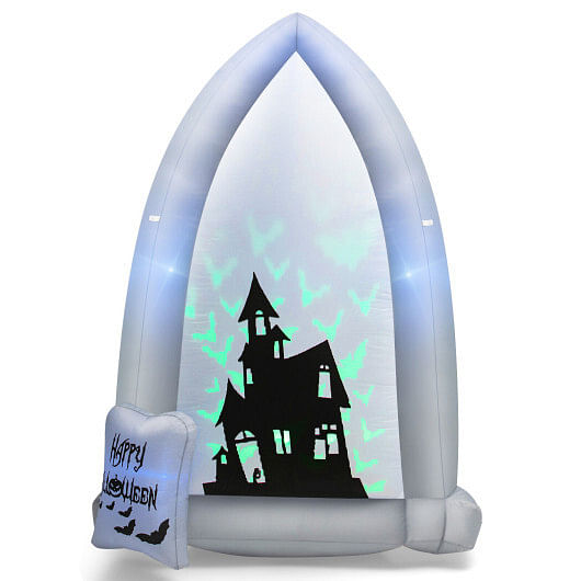 7 Feet Halloween Inflatable Tombstone with Bat LED Projector