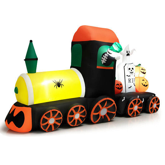 8 Feet Halloween Inflatable Skeleton Ride on Train with LED Lights