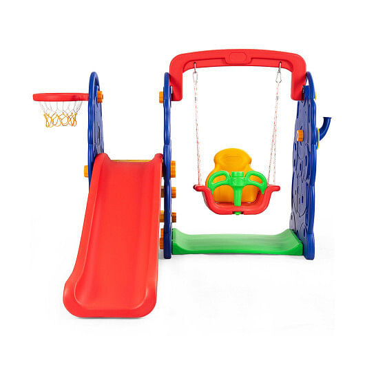 3-in-1 Junior Children Freestanding Design Climber Slide Swing Seat Basketball Hoop