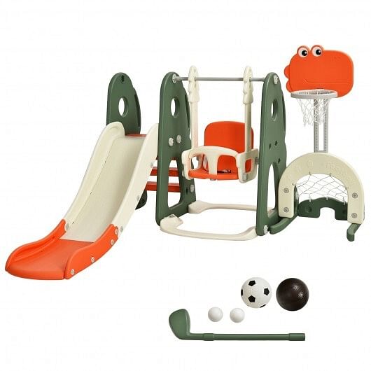 6 in 1 Toddler Slide and Swing Set with Ball Games-White