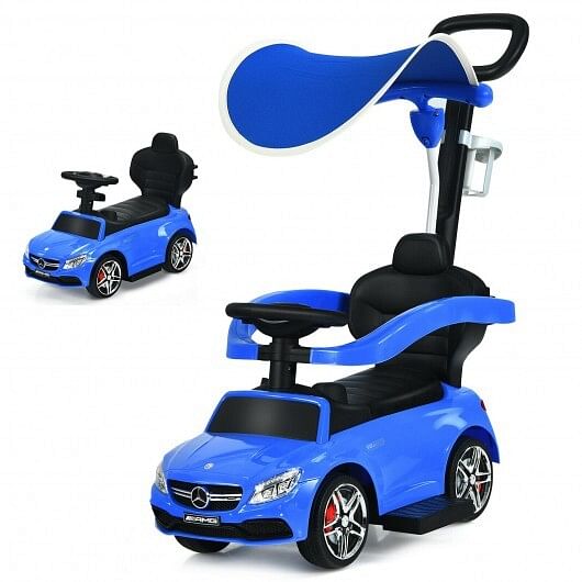 3-in-1 Ride on Push Car Mercedes-Benz Licensed Sliding Car with Canopy-Black