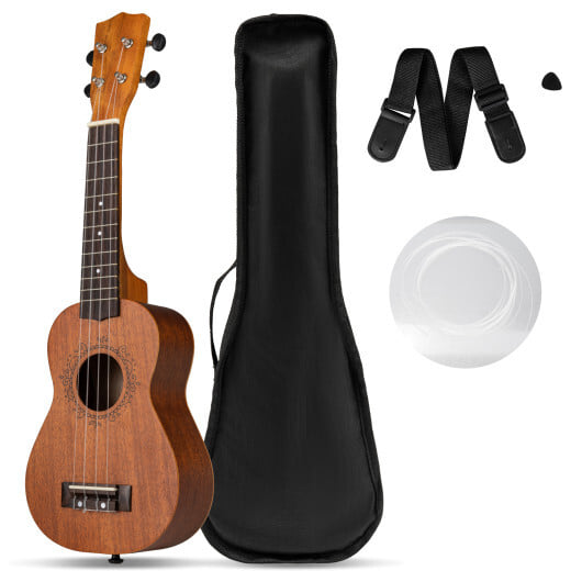 21 Inch Soprano Mahogany Wooden Ukelele Set with Adjustable Strap - Image 4
