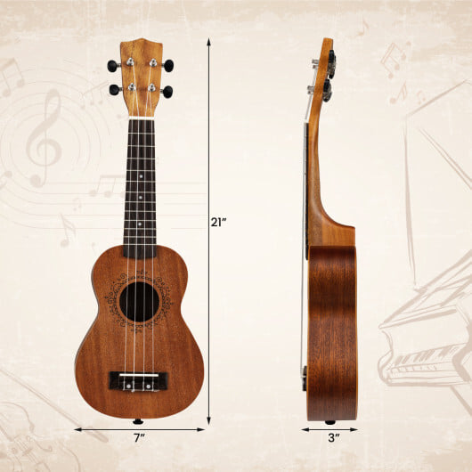 21 Inch Soprano Mahogany Wooden Ukelele Set with Adjustable Strap - Image 5