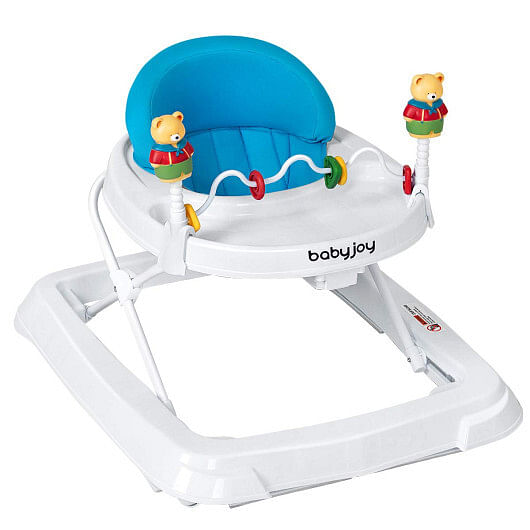 Costway Walker Adjustable Height Removable Toy Wheels Folding Portable Blue