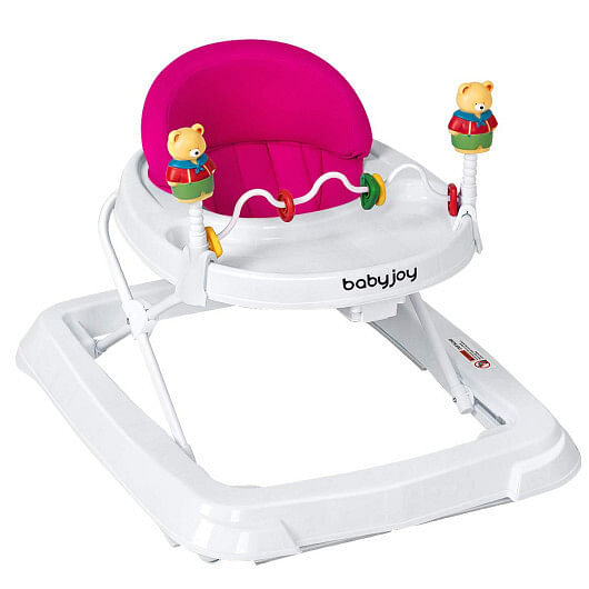 Costway Walker Adjustable Height Removable Toy Wheels Folding Portable Pink