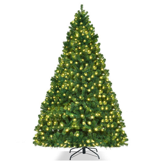 Costway 8Ft Pre-Lit Hinged PVC Christmas Tree 430 LED Lights Green