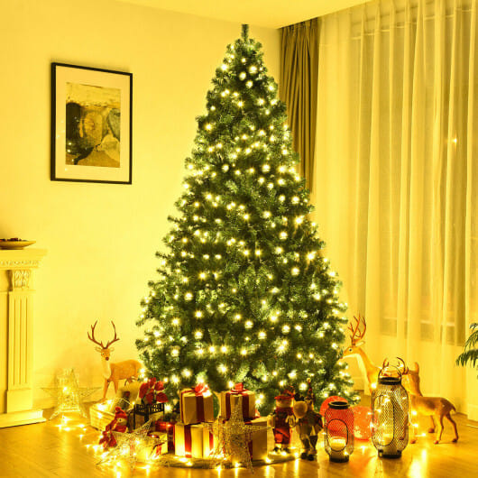 Costway 8Ft Pre-Lit Hinged PVC Christmas Tree 430 LED Lights Green - Image 2