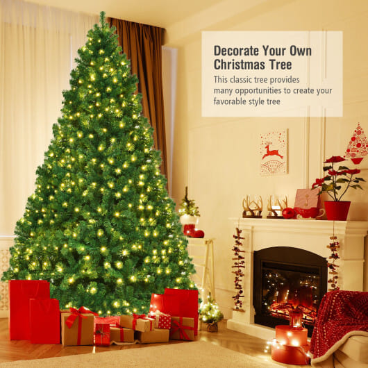 Costway 8Ft Pre-Lit Hinged PVC Christmas Tree 430 LED Lights Green - Image 3