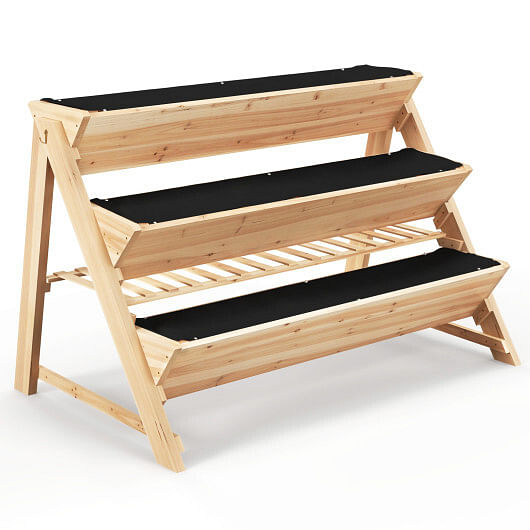 Costway 3-Tier Garden Bed with Storage Shelf  2 Hanging Hooks and 3 Bed Liners
