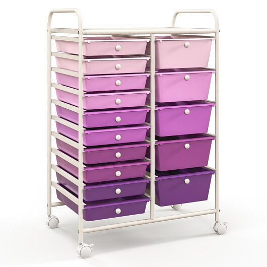 Costway 15-Drawer Utility Rolling Organizer Cart Multi-Use Storage-Purple