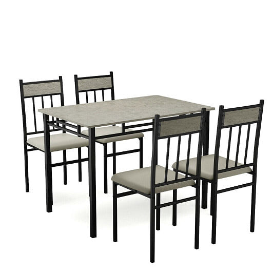 Costway 5 Piece Faux Marble Dining Set Table and 4 Chairs Kitchen Breakfast Furniture Grey