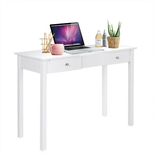 Costway Modern Vanity Dressing Table with 1 Flip Top Mirror and 2 Drawers