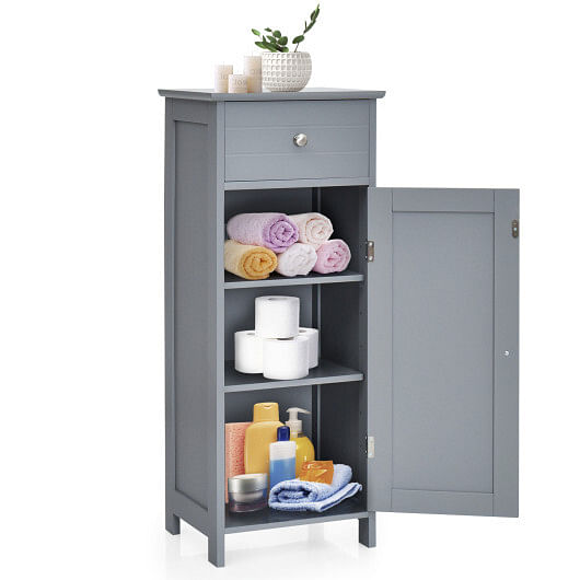 Costway Bathroom Storage Floor Cabinet Organizer Free-Standing w/ Drawer Grey