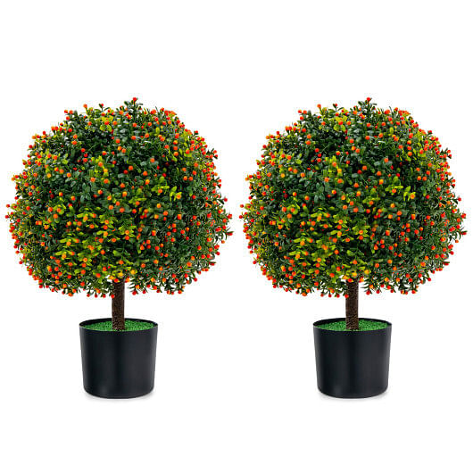 Costway 2-Pack Artificial Boxwood Topiary Ball Tree with Orange Fruit