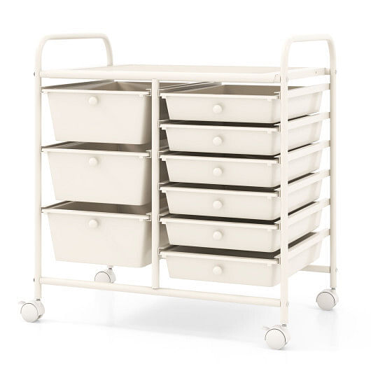 Costway 9-Drawer Rolling Storage Cart with Colorful Drawers and Metal Frame-White