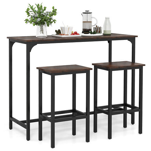 Costway Industrial 3-Piece 47.5″ Counter-Height Dining Table and 2 Bar Stools-Coffee