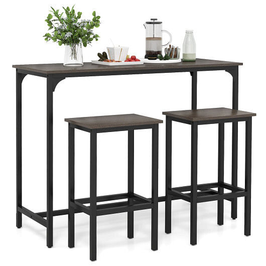 Costway Industrial 3-Piece 47.5″ Counter-Height Dining Table and 2 Bar Stools-Gray