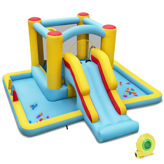 Costway Inflatable Bounce House 7-in-1 Bouncy Castle with Slide and Tunnel with 480W Blower