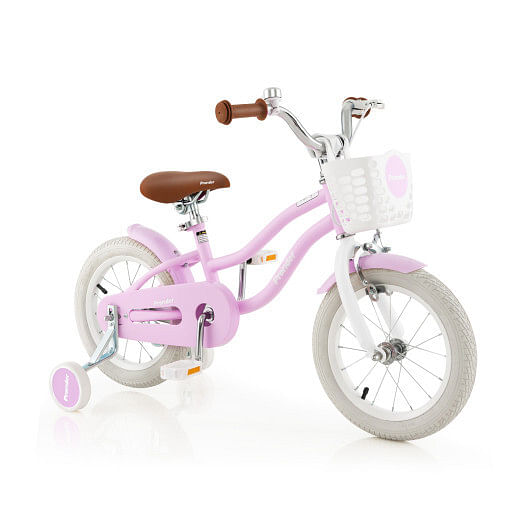 Costway 14” Kid’s Bike with Removable Training Wheels & Basket for 3-5 Years Old Purple