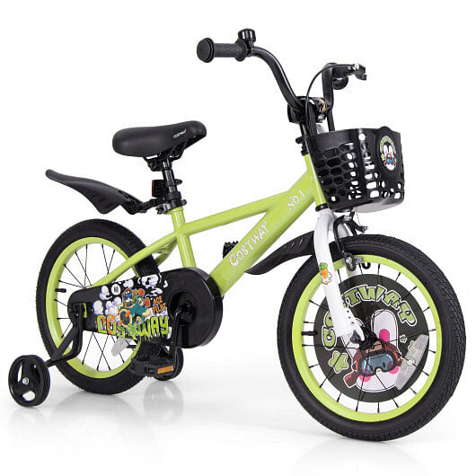 Costway 16 Inch Kids Bike Adjustable with Detachable Training Wheels for 4-8 Years Old-16 inches