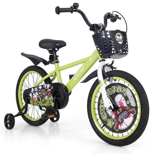 Costway 18 Inch Kids Bike Adjustable with Detachable Training Wheels for 4-8 Years Old