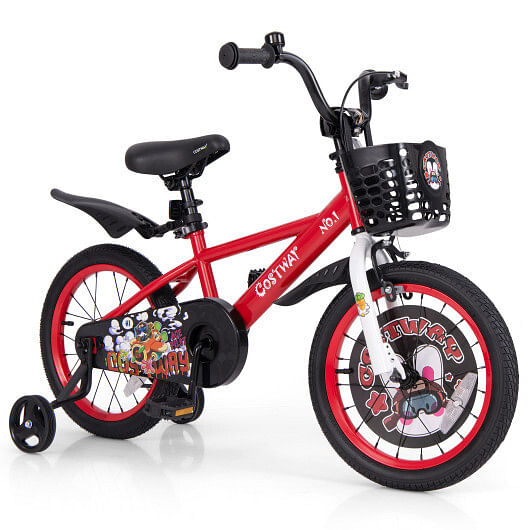 Costway 16 Inch Kids Bike Adjustable with Storage Basket and Double Brake for 4-8 Years Old-16 inches