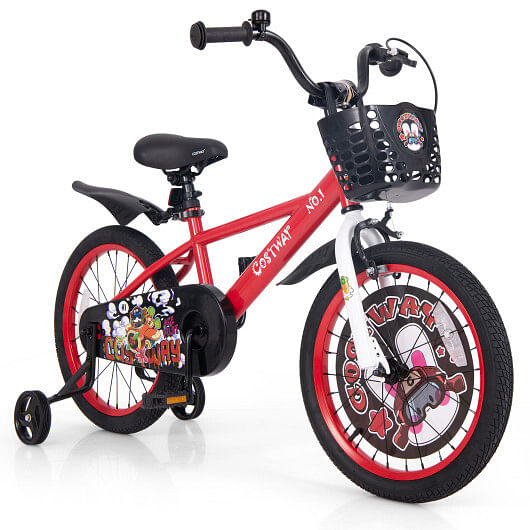 Costway 18 Inch Kids Bike Adjustable with Storage Basket and Double Brake for 4-8 Years Old Red